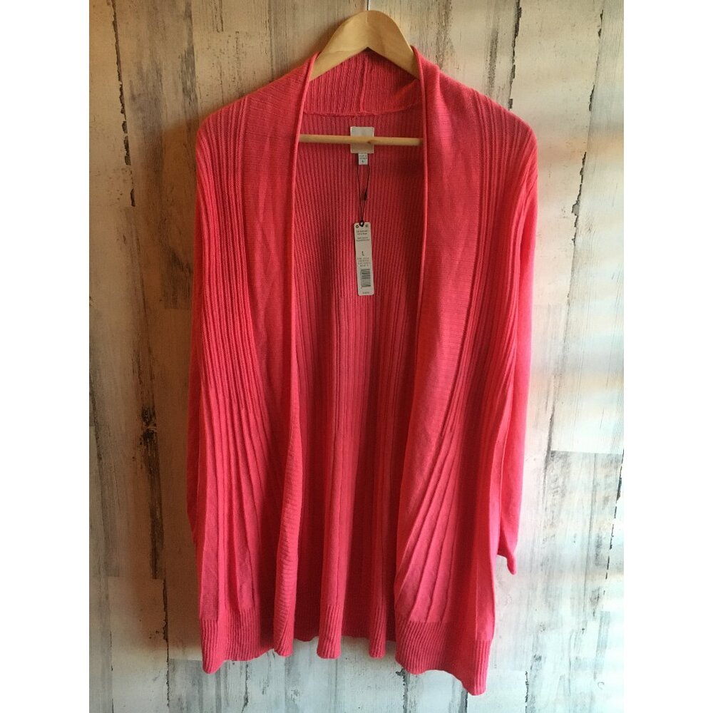 NWT Nic+Zoe Twirl Away Cardigan Ribbed Knit Hip Length Open Front Linen Cotton